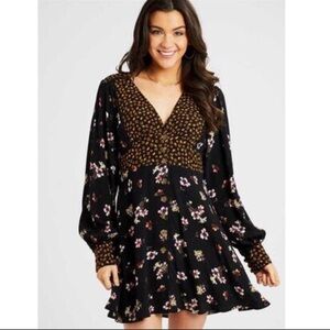 Altar'd State Black Floral Long Sleeve Dress